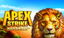 El juego de tragaperras Apex Strike Megaways de Iron Dog Studio presenta un feroz león con diseños tribales en un vibrante telón de fondo desértico.