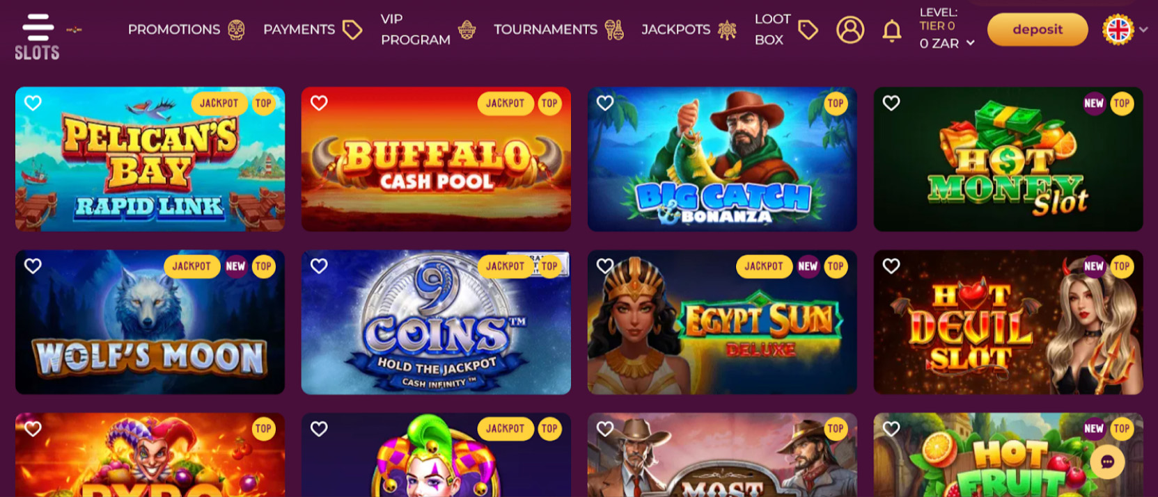 Screenshot of SlotVibe table games selection