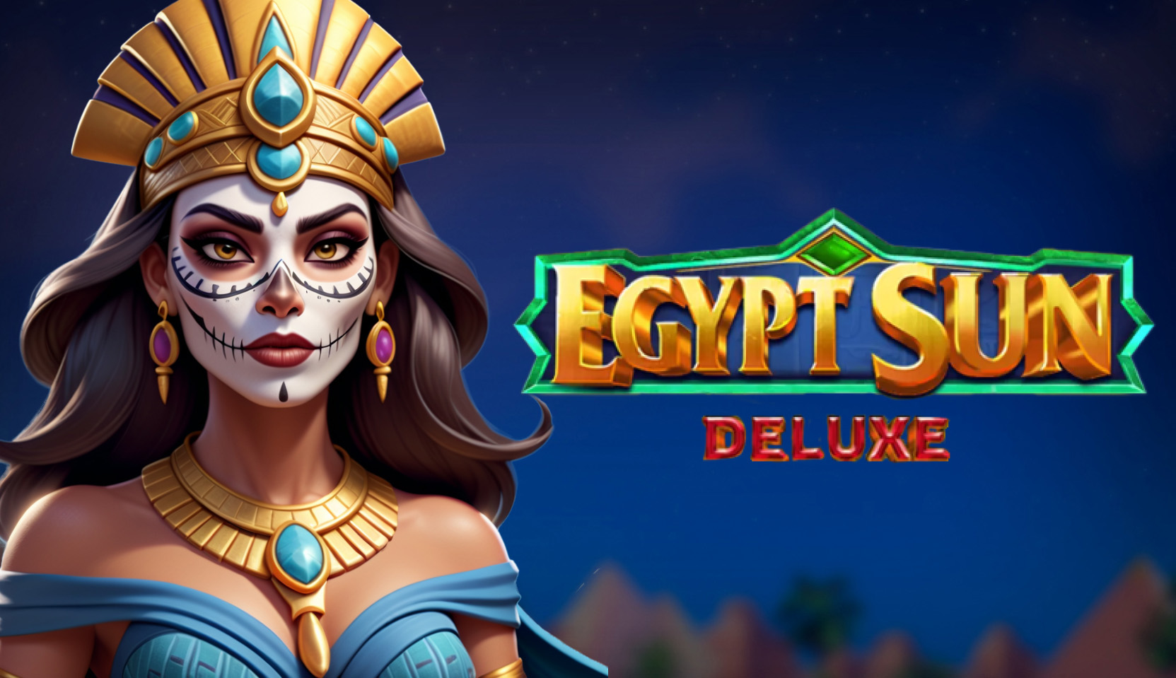 Egyptian-themed Egypt Sun Deluxe slot game by zillion with queen character in headdress.