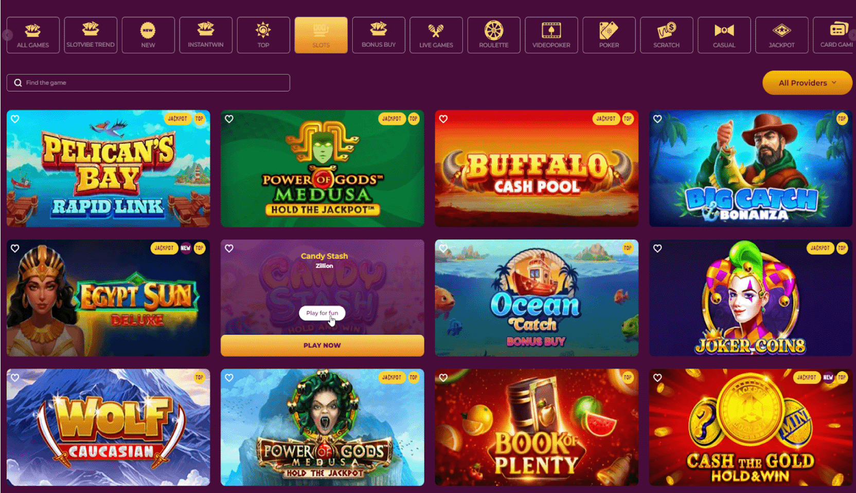 Screenshot of casino slot games
