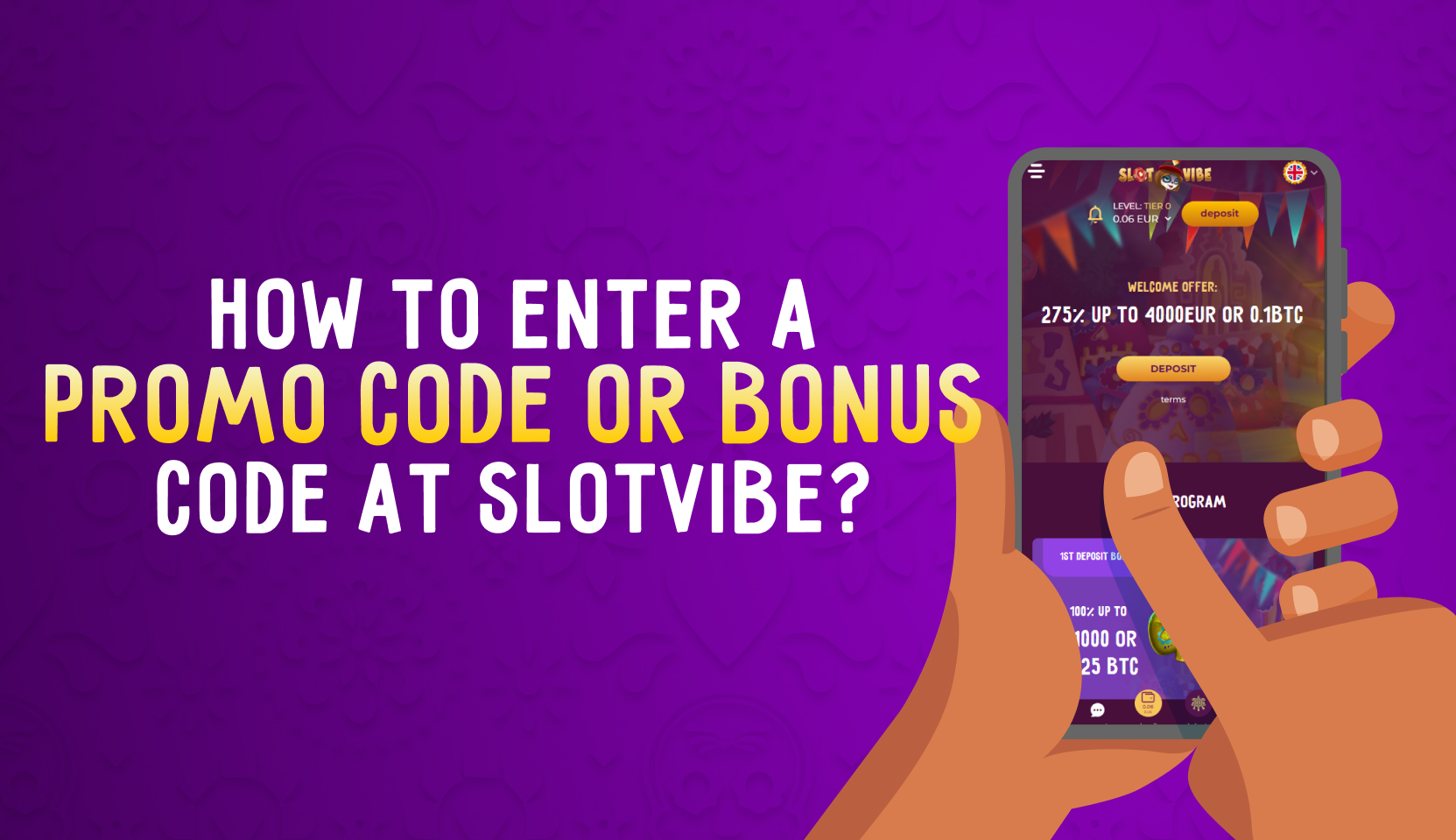 Cómo introducir un código promocional o un código de bonificación en SlotVibe