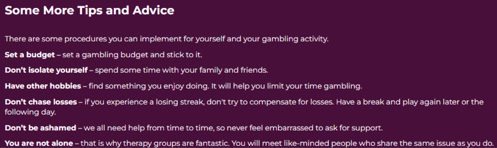 Some more tips and advice