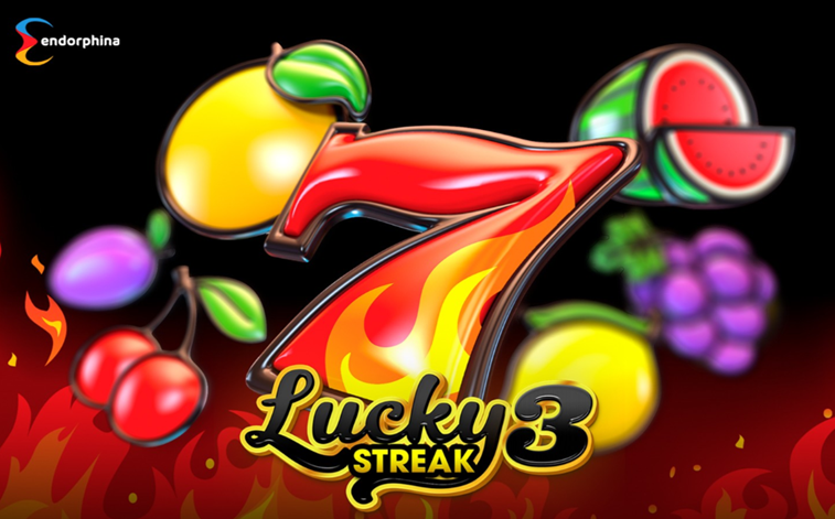 Lucky Streak 3 slot game by Endorphina showing logo, 7, and fruits symbols.